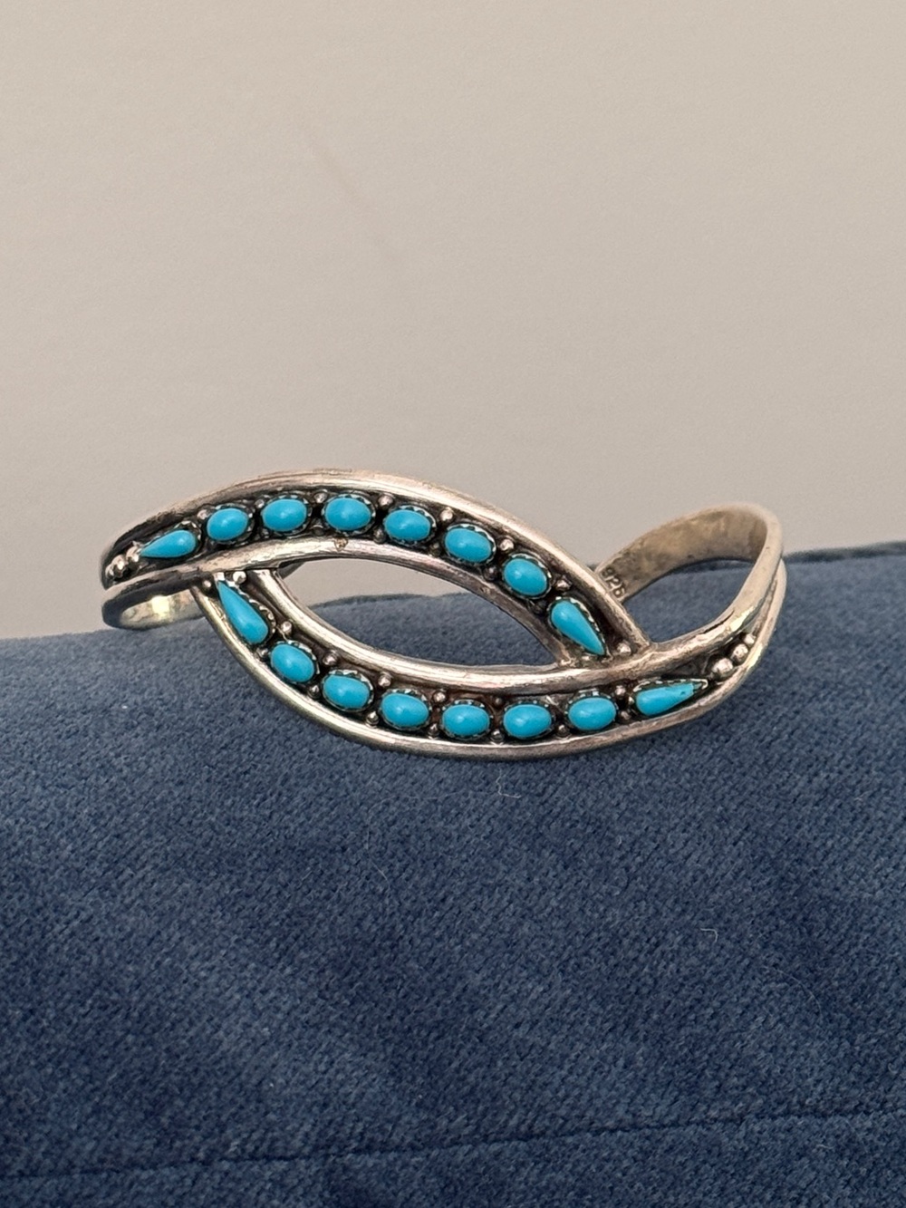 Vintage 925 Sterling Silver turquoise eye cuff bracelet.